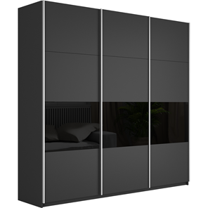 Шкаф 3-створчатый Широкий Прайм (ДСП / Черное стекло) 2400x570x2300, Серый диамант в Шахтах