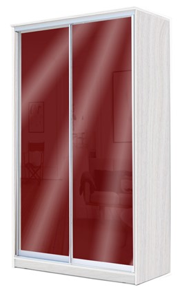 Шкаф 2-х дверный 2200х1200х420 с цветным стеклом ХИТ 22-4-12/2-22 Бургунд 312, Ясень анкор светлый в Шахтах - изображение