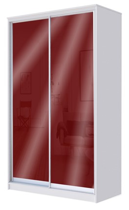 Шкаф-купе 2200х1362х420 с цветным стеклом ХИТ 22-4-14-22 Бургунд 312, Белый в Шахтах - изображение