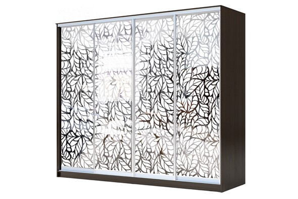 Шкаф 4-х дверный 23-24/2-6666, Пескоструйный рисунок "Лист", Венге в Шахтах - изображение