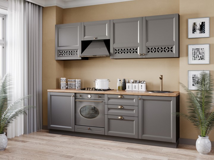 Модульный кухонный гарнитур Амели-3 2400, Чёрный/Оникс серый в Шахтах - изображение