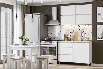 Кухонный гарнитур Токио 1200, белый текстурный/белый текстурный/тростник в Шахтах - предосмотр