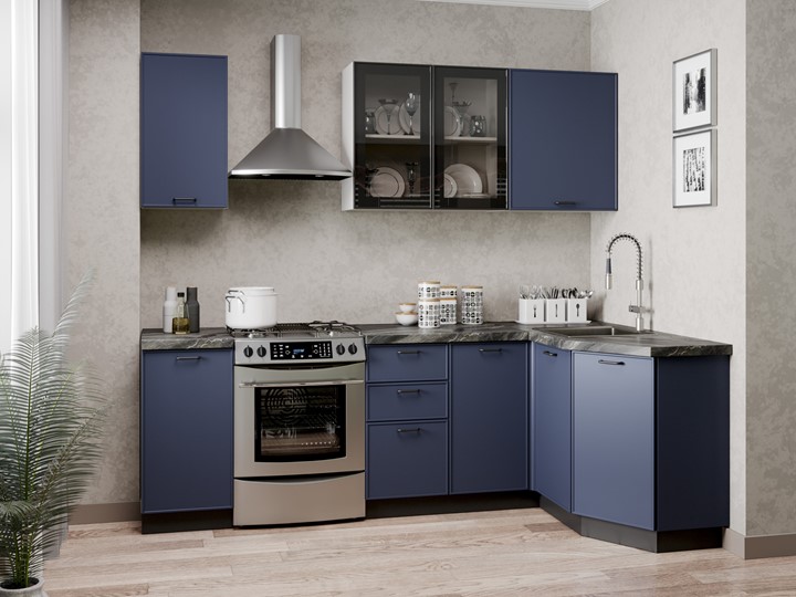 Угловой гарнитур на кухню 2400 Индиго, Белый/Темно-синий в Шахтах - изображение