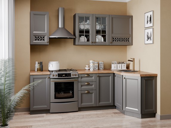 Гарнитур кухонный угловой Амели-3 2400, Чёрный/Оникс серый в Шахтах - изображение