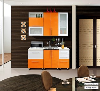 Гарнитур на кухню Мыло 224 1600х718, цвет Оранжевый/Белый металлик в Батайске