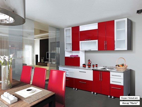 Модульный кухонный гарнитур Мыло 224 2600, цвет Бордо/Белый металлик в Шахтах - изображение