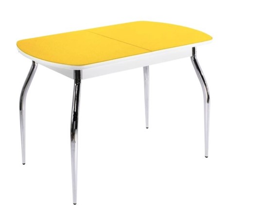 Стол на кухню ПГ-04 СТ2, белое/желтое стекло/35 хром гнутые металл в Шахтах - изображение