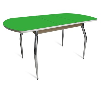 Раздвижной стол ПГ-01 СТ2, дуб молочный/зеленое стекло/35 хром гнутые металл в Шахтах