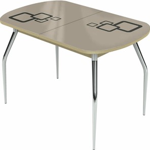 Кухонный стол раскладной Ривьера мини хром №5, Рисунок квадро (стекло молочное/коричневый/дуб выбеленный) в Шахтах