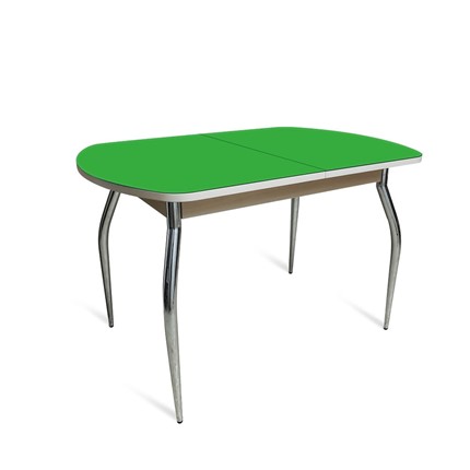 Обеденный стол ПГ-05 СТ2, дуб молочный/зеленое стекло/35 хром гнутые металл в Шахтах - изображение