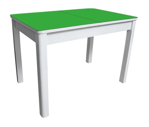 Обеденный раздвижной стол Айсберг-02 СТ2, белое ЛДСП/стекло зеленое/прямые массив белый в Шахтах - изображение