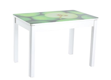 Кухонный стол раздвижной Айсберг-01 СТФ, белое лдсп/зеленые яблоки/40 прямые массив белые в Шахтах