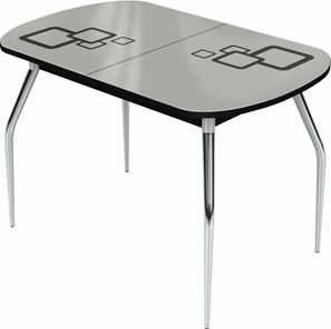 Кухонный раскладной стол Ривьера мини хром №5, Рисунок квадро (стекло белое/черный/черный) в Шахтах