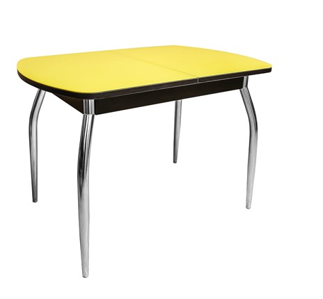 Обеденный раздвижной стол ПГ-01 СТ2, венге/желтое стекло/35 хром гнутые металл в Шахтах - изображение