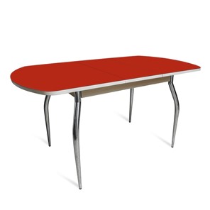 Кухонный стол раскладной ПГ-02 СТ2 белое/алое стекло/35 хром гнутые металл в Шахтах
