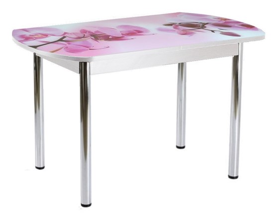Кухонный стол раскладной ПГ-02СТФ белое/орхидея/39 прямые трубы хром в Шахтах - изображение
