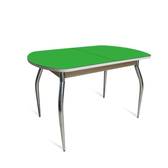 Стол раздвижной ПГ мини СТ2, дуб молочный/зеленое стекло/35 хром гнутые металл в Шахтах - изображение 1