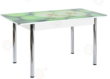 Кухонный раскладной стол Айсберг-02 СТФ, белое лдсп/зеленые яблоки/ноги хром прямые в Таганроге