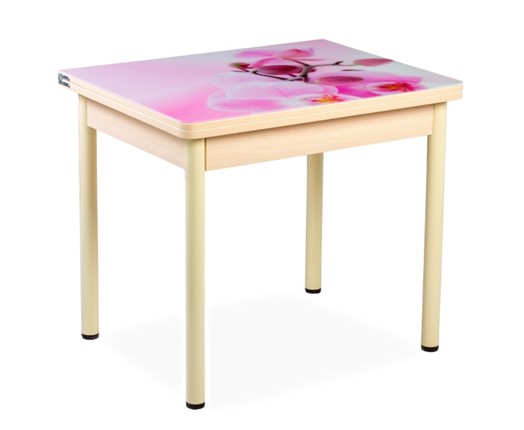 Кухонный пристенный стол СПА-01 СТФ, молочный дуб/фотопечать орхидея/опоры прямые бежевые в Шахтах - изображение