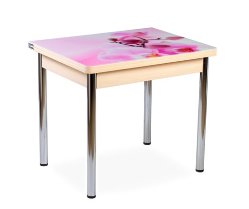 Кухонный пристенный стол СПА-01 СТФ, молочный дуб/фотопечать орхидея/опоры прямые хром в Шахтах - изображение