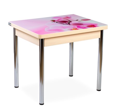 Кухонный пристенный стол СПА-02 СТФ, молочный дуб/фотопечать орхидея/опоры хром в Шахтах - изображение