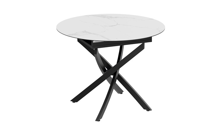 Кухонный раскладной стол Бергамо Тип 1 (Черный муар/Стекло матовое белый мрамор) в Шахтах - изображение 2