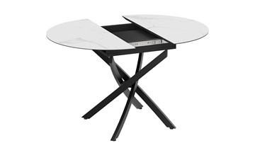 Кухонный раскладной стол Бергамо Тип 1 (Черный муар/Стекло матовое белый мрамор) в Шахтах - предосмотр 3