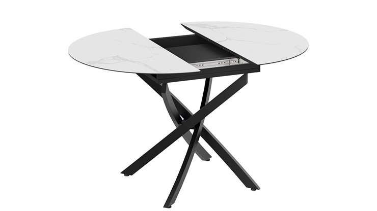 Кухонный раскладной стол Бергамо Тип 1 (Черный муар/Стекло матовое белый мрамор) в Шахтах - изображение 3