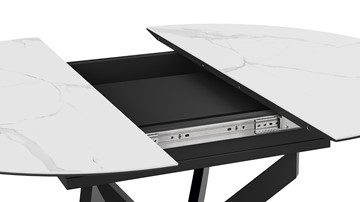 Кухонный раскладной стол Бергамо Тип 1 (Черный муар/Стекло матовое белый мрамор) в Шахтах - предосмотр 4