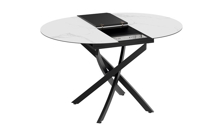 Кухонный раскладной стол Бергамо Тип 1 (Черный муар/Стекло матовое белый мрамор) в Шахтах - изображение 5