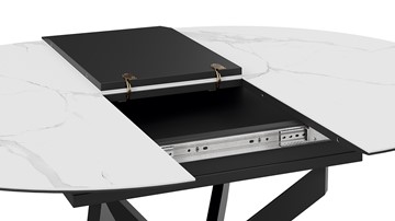 Кухонный раскладной стол Бергамо Тип 1 (Черный муар/Стекло матовое белый мрамор) в Шахтах - предосмотр 6