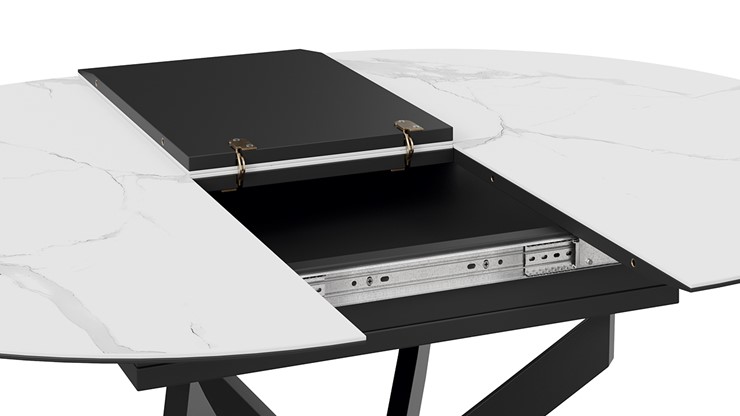 Кухонный раскладной стол Бергамо Тип 1 (Черный муар/Стекло матовое белый мрамор) в Шахтах - изображение 6
