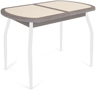 Обеденный раздвижной стол Будапешт-1 ПЛ (ноги белые, плитка бежевая/серый камень) в Шахтах
