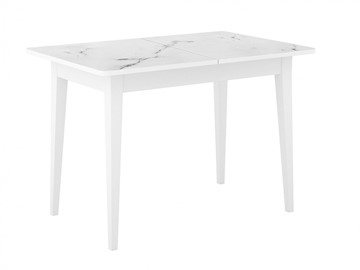 Обеденный раздвижной стол Dikline M110 Белый/стекло белый мрамор сатин/ножки MM белые в Шахтах