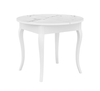 Обеденный раздвижной стол Dikline MR100 Белый/стекло белое мрамор сатин/ножки MC белые в Таганроге