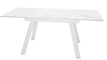 Кухонный раскладной стол DikLine SKM140 Керамика Белый мрамор/подстолье белое/опоры белые (2 уп.) в Батайске - предосмотр 1