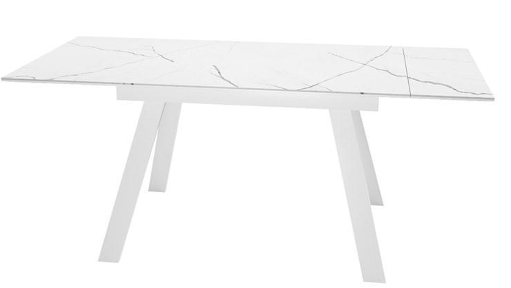 Кухонный раскладной стол DikLine SKM140 Керамика Белый мрамор/подстолье белое/опоры белые (2 уп.) в Батайске - изображение 1