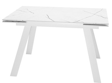 Кухонный раскладной стол DikLine SKM140 Керамика Белый мрамор/подстолье белое/опоры белые (2 уп.) в Таганроге