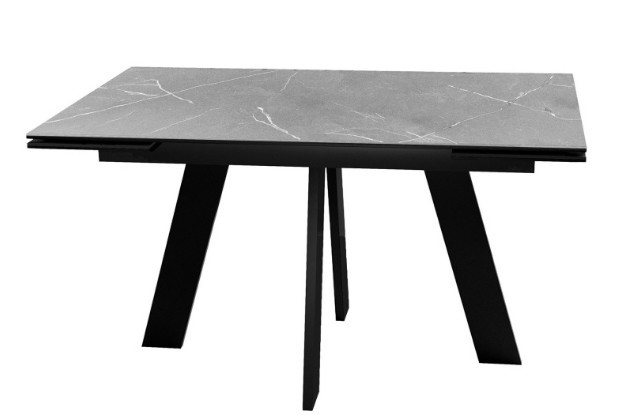 Кухонный раздвижной стол DikLine SKM140 Керамика серый мрамор/подстолье черное/опоры черные (2 уп.) в Батайске - изображение 1