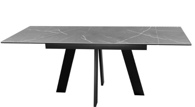 Кухонный раздвижной стол DikLine SKM140 Керамика серый мрамор/подстолье черное/опоры черные (2 уп.) в Батайске - изображение 2