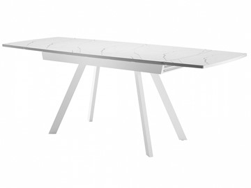 Кухонный стол раздвижной Dikline US120 Стекло мрамор белый сатин/ножки белые в Таганроге - предосмотр 2