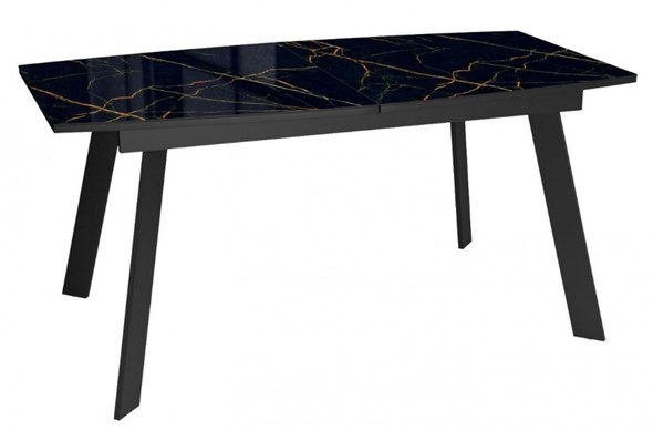 Кухонный стол раздвижной Dikline XLS160 мрамор черный глянец/ножки черные в Шахтах - изображение