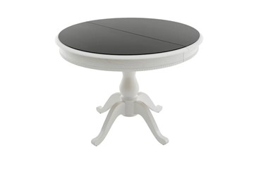 Кухонный стол раздвижной Фабрицио-1 Glass Круг 820, (Тон 9 - Эмаль белая + Чёрное) в Шахтах