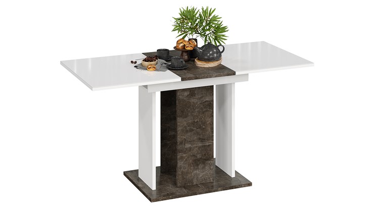 Кухонный раздвижной стол Кёльн тип 1 (Ателье темный, Белый, Стекло Белый глянец) в Шахтах - изображение 1