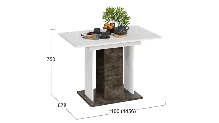 Кухонный раздвижной стол Кёльн тип 1 (Ателье темный, Белый, Стекло Белый глянец) в Шахтах - изображение 2