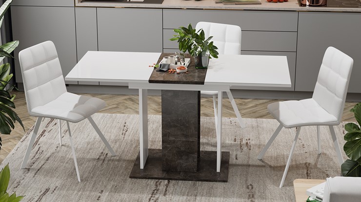 Кухонный раздвижной стол Кёльн тип 1 (Ателье темный, Белый, Стекло Белый глянец) в Шахтах - изображение 3
