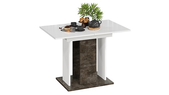 Кухонный раздвижной стол Кёльн тип 1 (Ателье темный, Белый, Стекло Белый глянец) в Шахтах - изображение