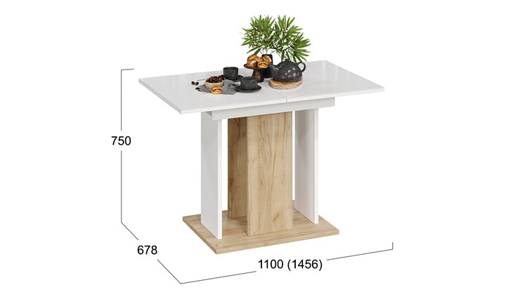 Кухонный стол раскладной Кёльн тип 1 (Дуб Крафт золотой, Белый, Стекло Белый глянец) в Шахтах - изображение 2