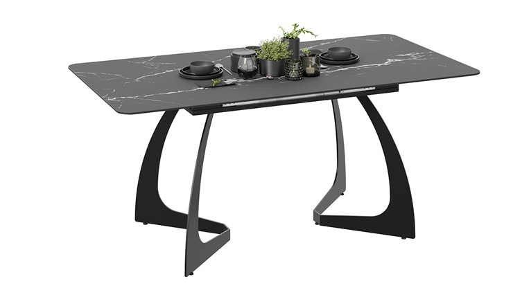 Раздвижной стол Конкорд Тип 2 (Черный муар/Стекло матовое черный мрамор) в Шахтах - изображение 1