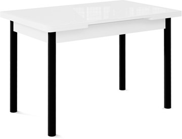 Стол раздвижной Милан-1 EVO, ноги металлические черные, стекло белое/серый в Шахтах